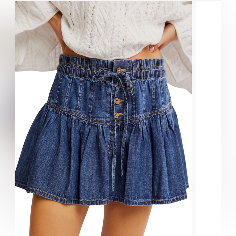 Free People Blue Denim Mini Skirt